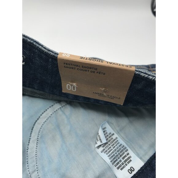 American Eagle Denim Shorts 00 Floral Embroidered Distressed Frayed Hem Cut Off - Picture 4 of 8